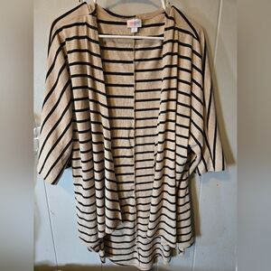 Lularoe Striped Beige and Black Women's Sweater Cardigan Short Sleeve Size Med